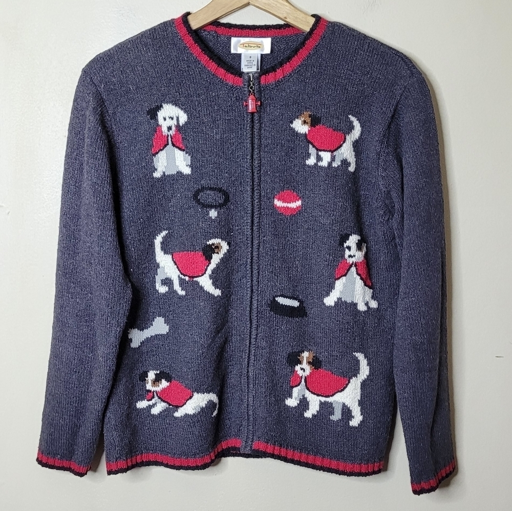 Talbots Vintage Dog Print Cardigan Sweater Size S - Picture 2 of 12